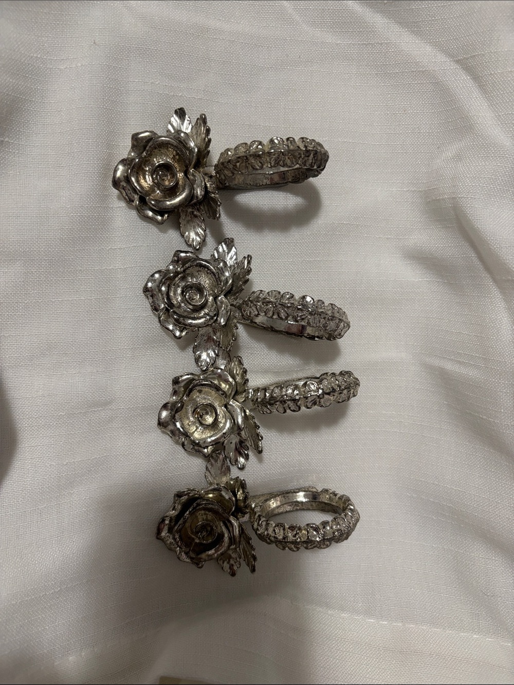 Vintage Princess House Silver Rose Napkin Rings - Set of 4